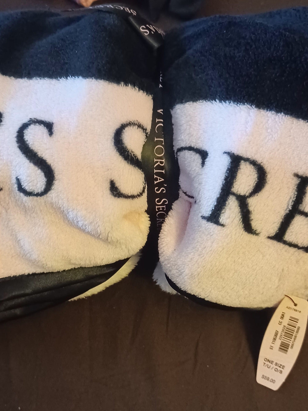 Victoria's Secret Black and Light Pink Plush Logo Throw